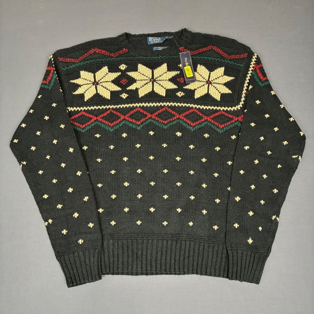 Polo Ralph Lauren Hand Knit Fair Isle Snowflake Sweater Men's Large Linen Cotton